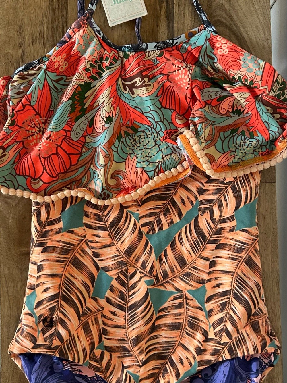 Maaji girls Reversible Orange & Teal Tropical One-Piece Swimsuit by